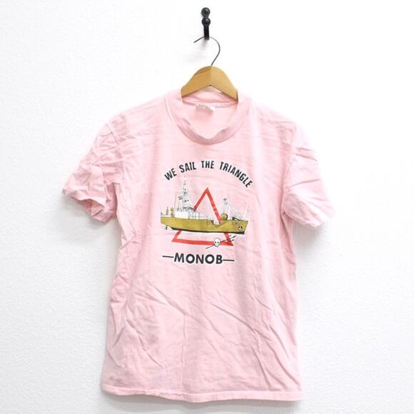 Vintage USS Monob Sail the Triangle US Naval Research Ship T Shirt Large - Picture 1 of 8